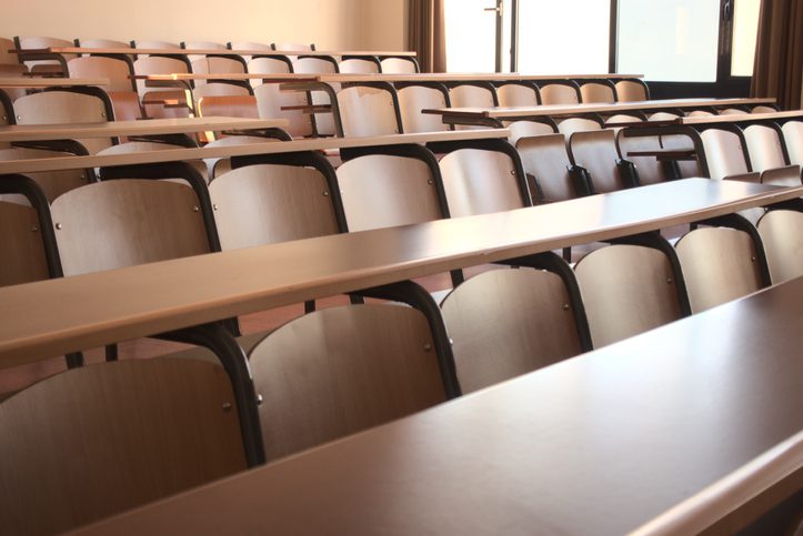 Shot of an empty classroom after the cancellation of schools regarding covid 19